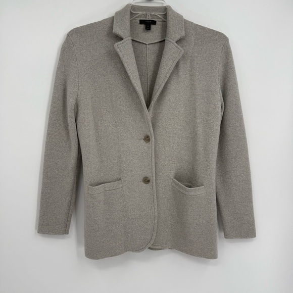 J. Crew Women Merino Wool Sweater Blazer Gray 2-Button Size S Pockets Collared - Picture 10 of 10